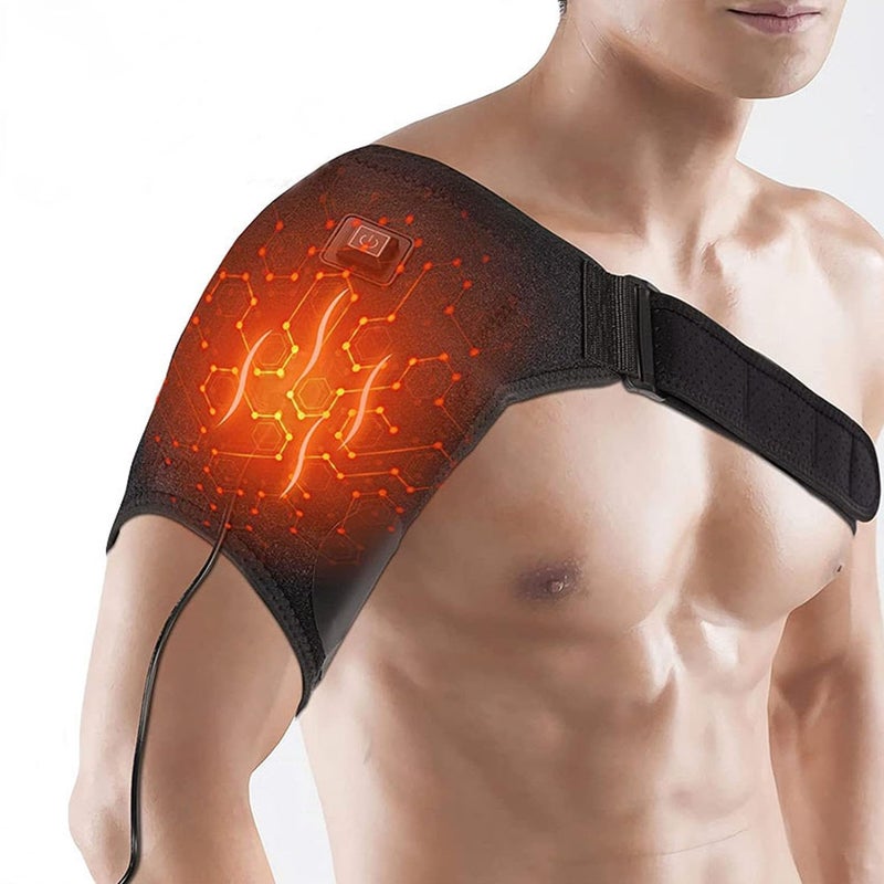 ITODA Heated Shoulder Brace Breathable Shoulder Heating Pad Compression Shoulders Sleeve Women Men Protective Brace with Adjustable Strap for Rotator Cuff Frozen Shoulders AC Joint Pain Relief